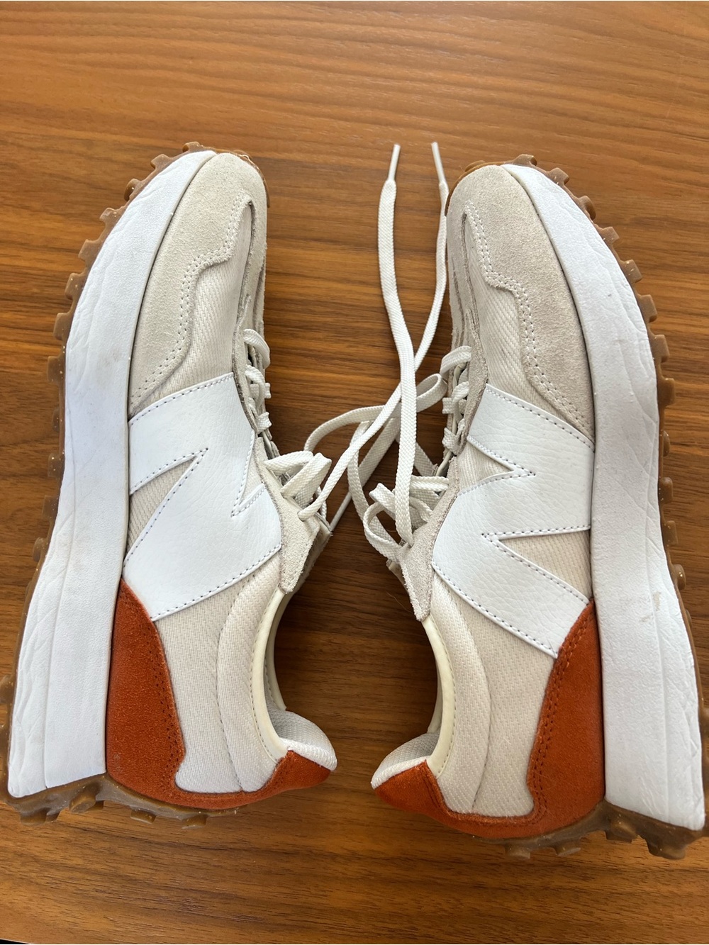 New balance 327
 Cream & White Retro Runner with Burnt Orange Heel Accent
